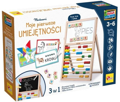 Set edukativ Montessori My First Skills, abak prej druri, shkronja dhe numra magnetikë, shumëngjyrësh