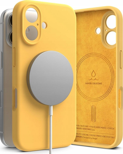 Kapak telefoni Ringke Magnetic Silicone MagSafe, për iPhone 16, silikon i lëngshëm, i verdhë