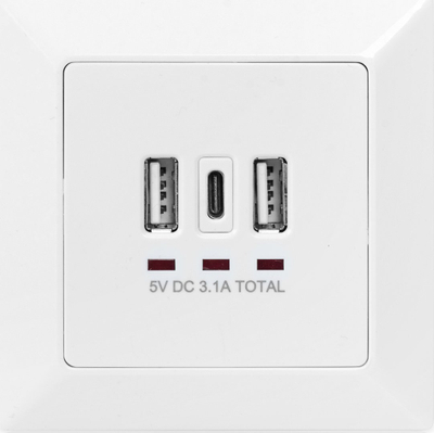 Prizë murale Digitus Charger Box, 1x USB C, 2x USB A, e bardhë