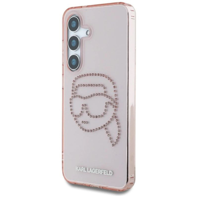 Mbulesë telefoni Karl Lagerfeld KLHCS25SHKHDCELP, për Samsung S25, me gurë shkëlqyes, rozë