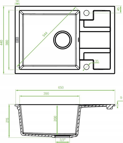 Lavaman graniti Laveo Barbados SBBA713T, 65x44 cm, me rubinet, i zi