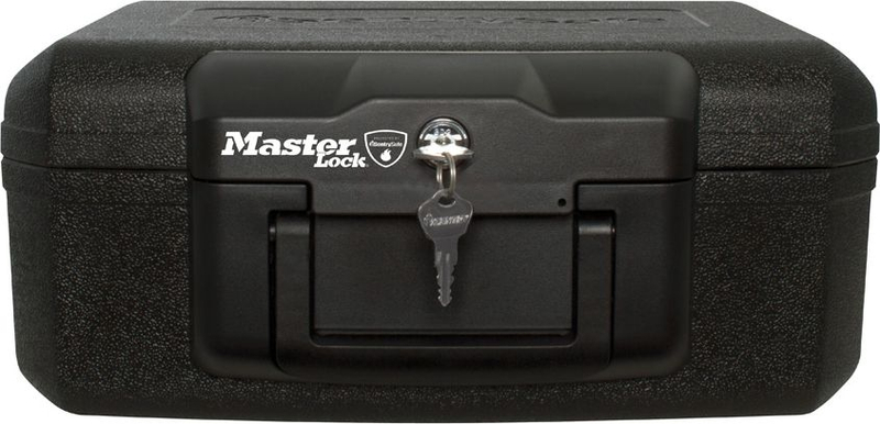 Kasafortë kompakte Master Lock L1200, rezistente ndaj zjarrit, mbyllje me çelës, e zezë