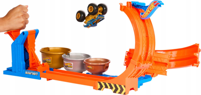 Set lojrash Hot Wheels Monster Trucks Loop and Flip Trophy Challenge me kamion Bigfoot 1:64, metalik, shumëngjyrësh