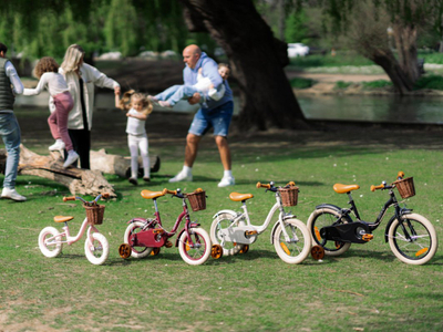 Biçikletë fëmijësh Royalbaby Huffy Vintage 16", me shportë, me rrota ndihmëse, blu