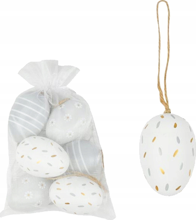 Vezë zbukurimi për Pashkë Decoration Eggs, 6 cm, set me 6 copë, bardhë gri