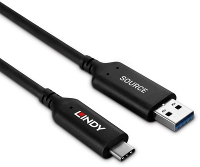 Kabllo USB Lindy USB 3.2 Gen 1, Type A me Type C, 25m, e zezë