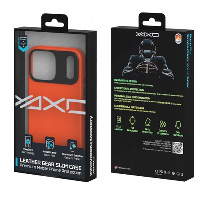 Kllapë telefoni YAXO Leather Gear Slim për iPhone 17 Pro Max, MagSafe, lëkurë eko, portokalli