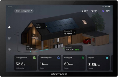 Panel kontrolli EcoFlow PowerInsight, ekran me prekje, montim në mur, i zi