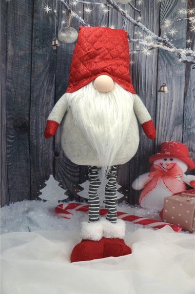 Zbukurim Krishtlindjesh Saska Christmas Gnome me këmbë teleskopike 80-115 cm, kapelë me stof, i kuq