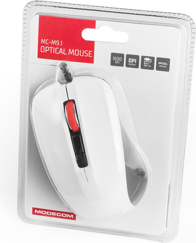 Mouse Modecom MC-M9.1 me tela, 1600 DPI, i bardhë