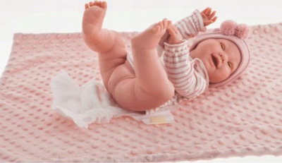 Kukull bebe Llorens Mia 42cm, vinil i butë, me aksesorë, rozë