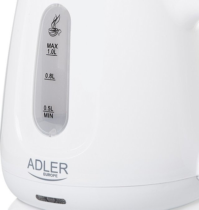 Електричен бокал за вода Adler AD 1373, 1L, 850W, пластика, бел