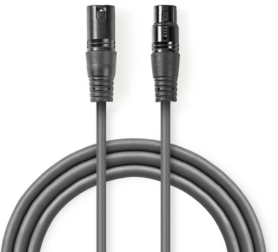 Kабел DMX Nedis OnStage, 1 m, XLR 3-пин машки женски, сив