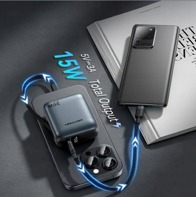 Powerbank Vention Mini, 10000mAh, 35W, USB‑C, bezhë