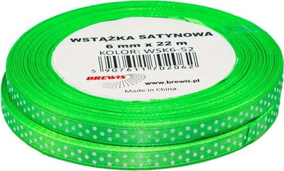Shirit sateni dekorativ me pika, 6mm x 22m, set 2 copë, jeshil i çelët