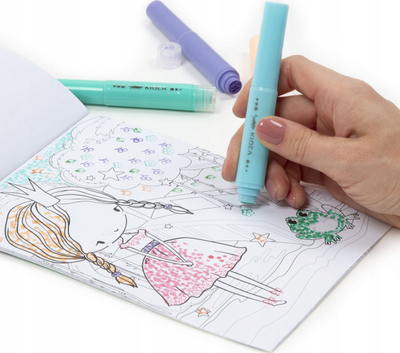 Set libër ngjyrosje KIDEA Fairies, 10 fletë, 5 markera me stampues, shumëngjyrësh