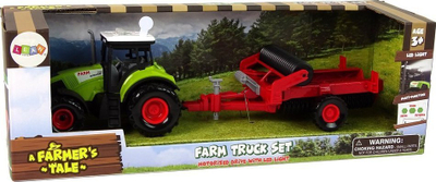 Lodër traktor ferme me rimorkjo, me drita edhe zëra, jeshil me të kuqe