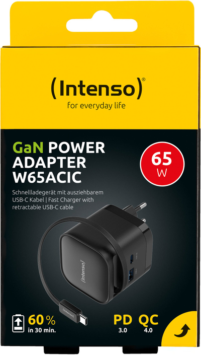 Adapter rryme Intenso W65ACIC, 65W, 1x USB C 1x USB A, i bardhë
