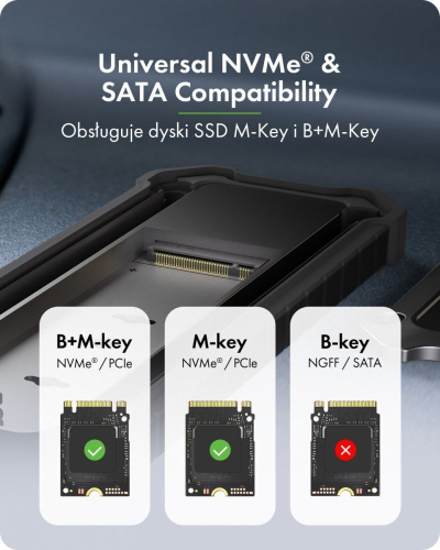 Надворешно куќиште за SSD M.2 NVMe, USB 3.2 Gen 2, Type C, сиво