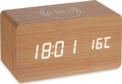 Orë me zile me karikim wireless dhe ekran temperature, e vogël, e zezë