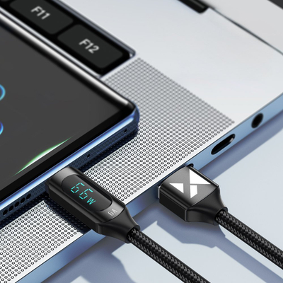 Kabllo USB Wozinsky WUACC2, USB A me USB C, 2m, 66W, me ekran LED, e zezë