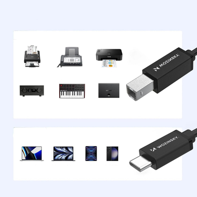 Kabllo USB Wozinsky WKDDY2S, USB-B në USB-C, 2m, USB 2.0, e zezë