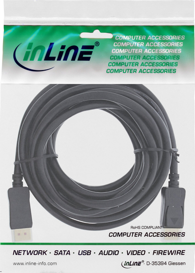 Kabllo DisplayPort InLine 1.4 Active, 8K 4K, 10m, e zezë