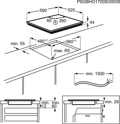 Pianurë me induksion Electrolux EIS62443, 60 cm, me butona me prekje, e zezë