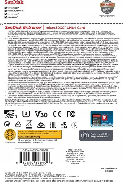 Мемориска картичка СанДиск Екстрим микроСДХЦ, 256GB, UHS I A2 V30, црвено-златна