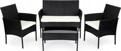 Set mobilje kopshti Funfit Garden, 4 persona, tavolinë xhami, i zi