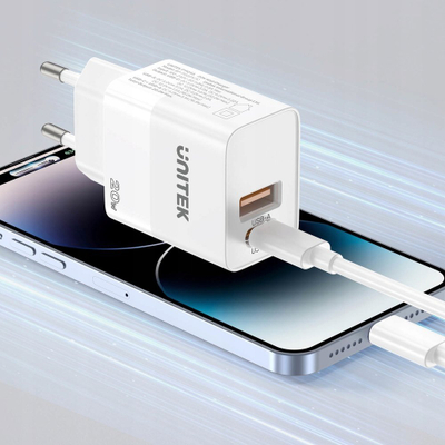 Karikues muri Unitek Y-PW21212, 20W, USB-A USB-C, i bardhë
