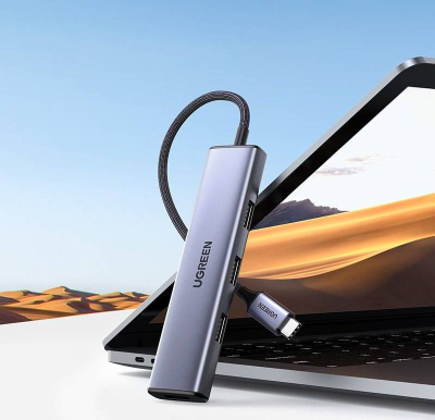 Hub USB C UGREEN me 4 porta, USB 3.0, Thunderbolt 3, gri metalik