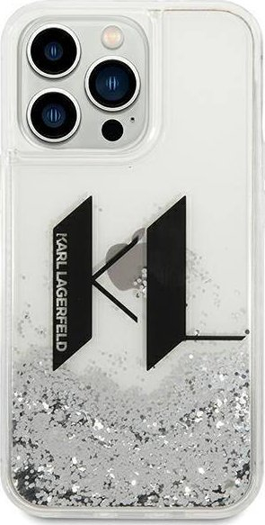 Mbulesë telefoni Karl Lagerfeld Liquid Glitter Big KL, për iPhone 14 Pro, e fortë, argjendtë