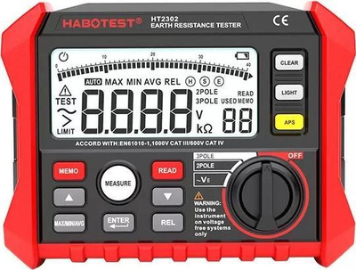 Matës rezistence tokëzimi Habotest HT2302, deri 4 kΩ, ekran LCD, portokalli