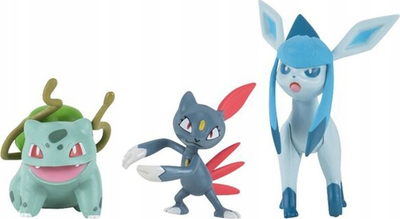 Set figura Pokemon Battle Figure Jazwares, 3 copa, Bulbasaur Sneasel Glaceon, shumëngjyrëshe
