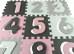 Tapet puzzle shkumë Milly Mally Jolly 3x3 Numbers, edukativ për kalamaj, rozë gri