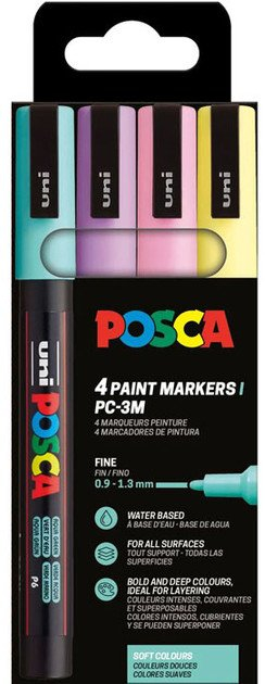 Set markera POSCA PC3M, majë 1 mm, 4 copë, ngjyra pastel