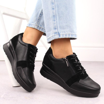 Atlete lëkure për femra Sergio Leone PB236-S, me thembër wedge, të zeza