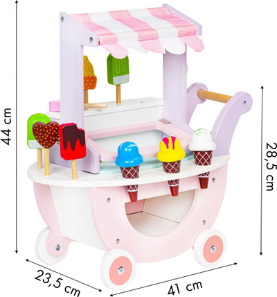 Karrocë lodër druri ECOTOYS Wooden Ice Cream Shop Cart, edukative, për kalamaj 3+, shumëngjyrëshe
