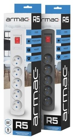 Kabllo zgjatëse Armac R5, 5x priza, FR, ndërprerës, 1.5m, e zezë