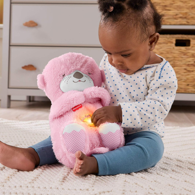 Lodër pellushi Fisher Price Soothe n Snuggle Otter, muzikë qetësuese, dritë dhe lëvizje frymëmarrjeje, rozë