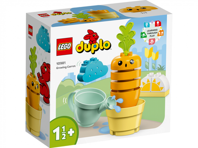 Lodra edukative LEGO Duplo Growing Carrot 10981, set ndërtimi, për fëmijë 18+ muajsh, shumëngjyrëshe