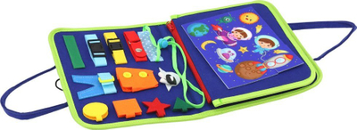 Lodër edukative valixhe Busy Board, sensorike, alfabet, blu