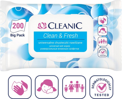Shamponë të lagur Cleanic Universal Clean&amp;Fresh, 200 copë, Fresh