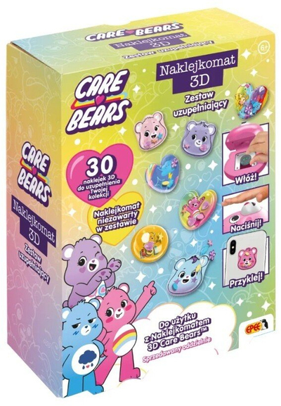 Set zëvendësues ngjitës 3D Care Bears, 30 ngjitësa, shumëngjyrësh