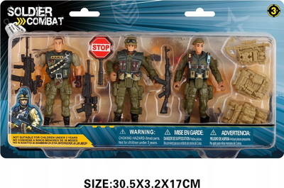 Set lodrash ushtarësh Soldier Combat, 3 kukulla 10 cm, me aksesorë, shumëngjyrësh