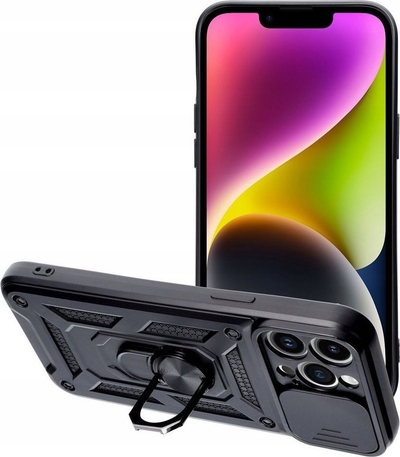 Mbulese telefoni Slide Armor për Samsung Galaxy S23 FE 5G, unazë kickstand, magnetike, e zezë
