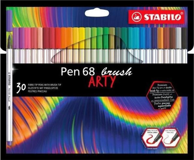 Set stilolapsa me majë furçe Stabilo Pen 68 Brush ARTY, 30 copë, paketim kartoni, shumëngjyrëshe