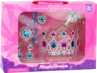 Set aksesionesh princeshë për vajza Little Princess, kurorë vathë varëse unazë kapëse flokësh, rozë dhe blu