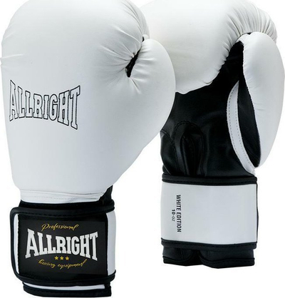 Doreza boksi Allright Limited Edition, 8oz, PU, të bardha me të zeza